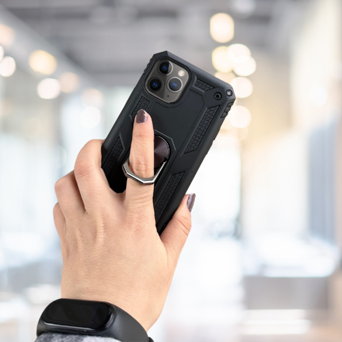 İphone 11 Pro Yüzüklü Standli Tank Kilif (Armor Military Case) Si̇yah