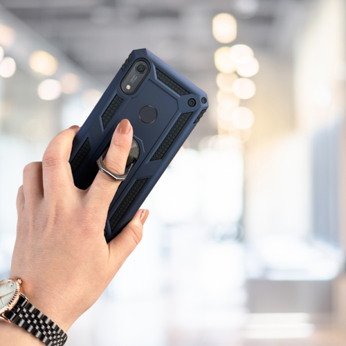 Huawei̇ Y6 S 2019 Yüzüklü Standli Tank Kilif (Armor Military Case) Laci̇vert