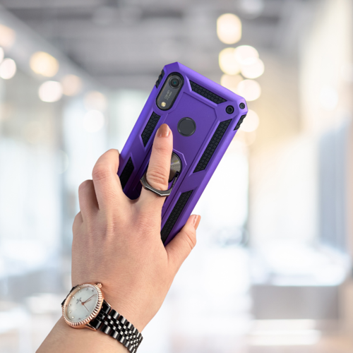 Huawei̇ Y6 S 2019 Yüzüklü Standli Tank Kilif (Armor Military Case) Mor