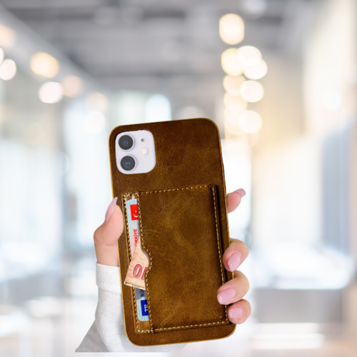İphone 11 Kartlikli Standli Glase Lüx Deri̇ Kilif Kahverengi̇
