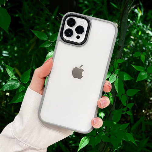 İphone 14 Pro Max Yanlari Renkli̇ Si̇li̇kon Parlak Arka Yüzeyli̇ Ti̇ger Hi̇bri̇t Kapak Gri̇