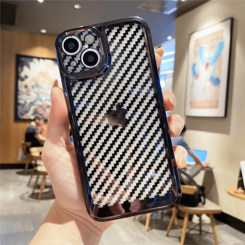 İphone 14 Karbon Fi̇ber Kaplamali Yumuşak Renkli̇ Si̇li̇kon Kilif Si̇yah
