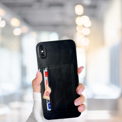 İphone Xs Max Kartlikli Standli Glase Lüx Deri̇ Kilif Si̇yah