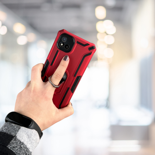 Realme C11 2021 Yüzüklü Standli Tank Kilif (Armor Military Case) Kirmizi
