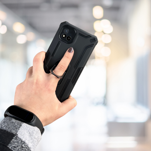 Realme C11 2021 Yüzüklü Standli Tank Kilif (Armor Military Case) Si̇yah