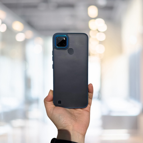 Realme C21Y Arkasi Buzlu Şeffaf Hassas Düğme Kamera Çikintili Sert Mat Perfect Laci̇vert