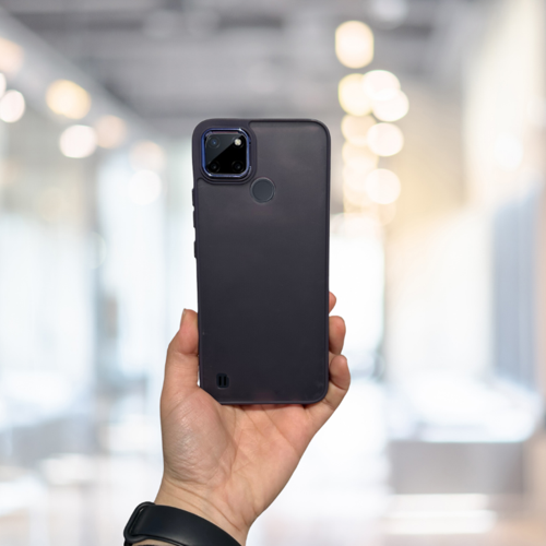 Realme C21Y Arkasi Buzlu Şeffaf Hassas Düğme Kamera Çikintili Sert Mat Perfect Mor