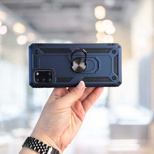 Samsung A31 Yüzüklü Standli Tank Kilif (Armor Military Case) Laci̇vert