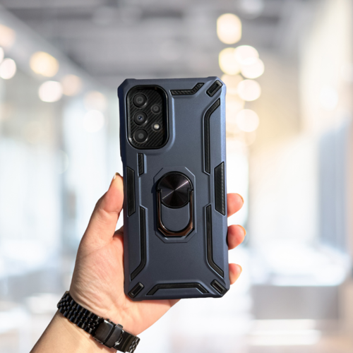 Samsung A33 Yüzüklü Standli Tank Kilif (Armor Military Case) Laci̇vert