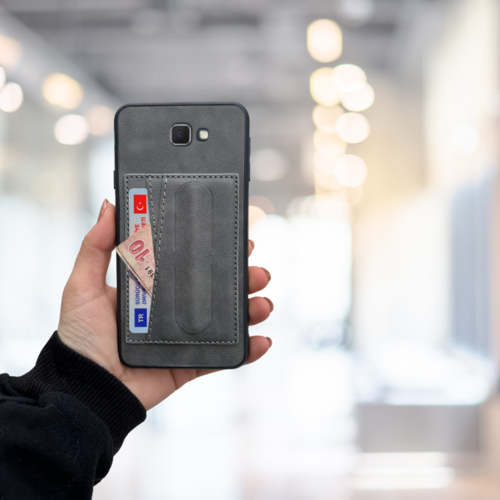 Samsung J7 Pri̇me Kartlikli Lüx Deri̇ Kilif Gri̇
