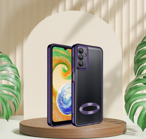 Samsung M14 Yanlari Renkli̇ Lens Korumali Logo Gösteren Mega Kilif Mor