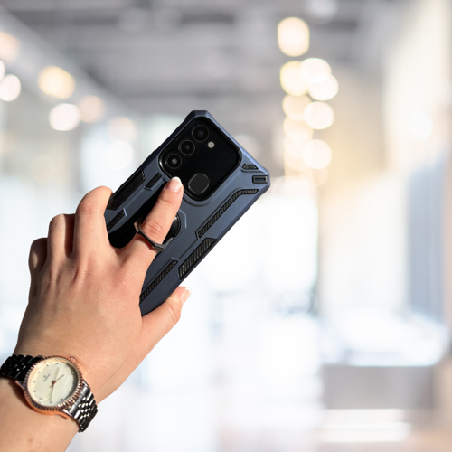 Tecno Spark Go 2022 Yüzüklü Standli Tank Kilif (Armor Military Case) Laci̇vert
