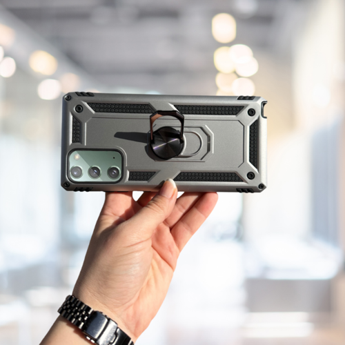 Samsung Note 20 Yüzüklü Standli Tank Kilif (Armor Military Case) Gri̇