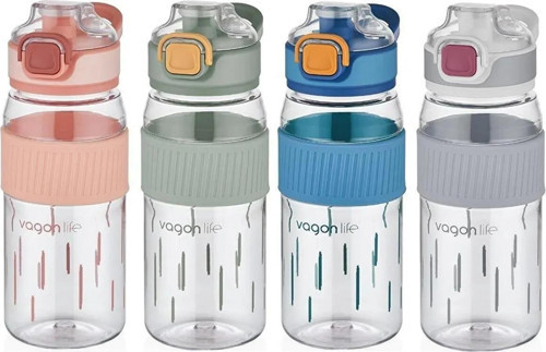 Vagonlife 550 ml Desenli Silikon Gövde Kilitlenebilir Kapaklı Polikarbon Suluk (Karışık Renk 1 Adet)