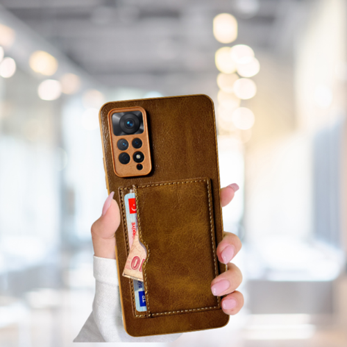 Xi̇aomi̇ Note 11 Pro Kartlikli Standli Glase Lüx Deri̇ Kilif Kahverengi̇