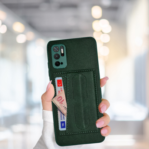 Xi̇aomi̇ Redmi̇ Note 11 Se Standli Kartlikli Lüx Deri̇ Kilif Yeşi̇l