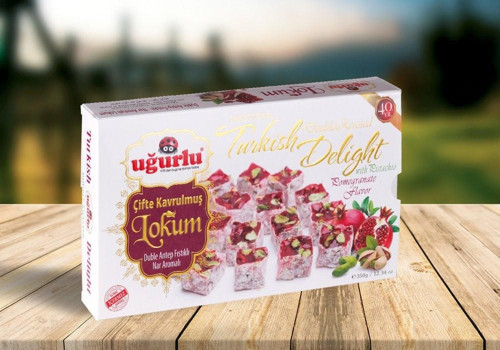 Çifte Kavrulmuş Duble Antep Fıstıklı Nar Aromalı Lokum (Pudra Şekerli) (350 g)