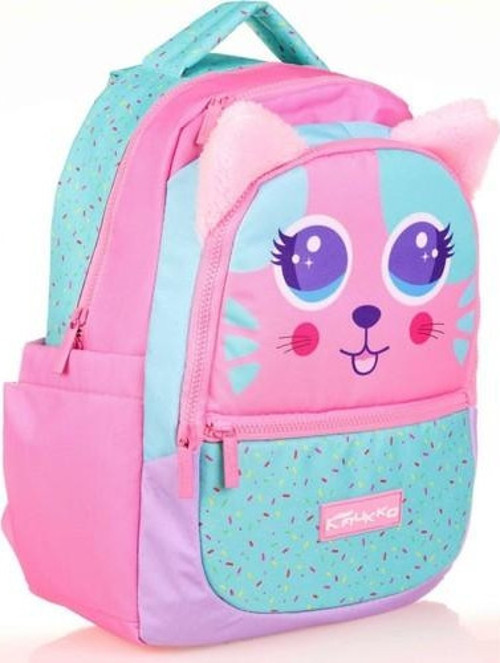 Kids Yeşil Pembe Sevimli Kedi Kız Çocuk Okul Sırt Çantası