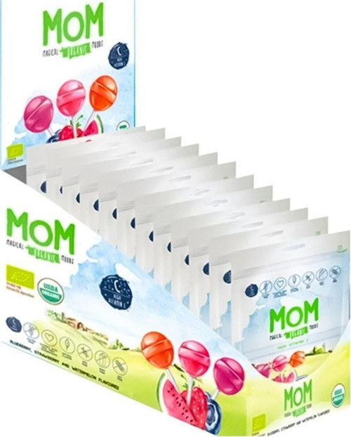 Magical Organik Moods Organik Lolipop Vegan Şeker (Çilek, Karpuz, Yaban Mersini Aromaları 5.5 Gram 10 Lu (12 Paket)