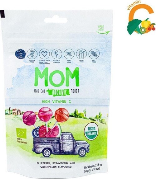 Magical Organik Moods Organik Lolipop Vegan Şeker (Çilek, Karpuz, Yaban Mersini Aromaları 5.5 Gram 10 Lu (2 Paket)