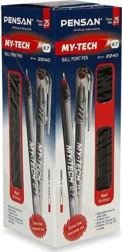 My-Tech Tükenmez Kalem 1,0 Mm Kırmızı 25 Li (1 Paket 25 Adet)