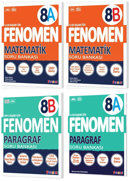 Fenomen Okul 2025 8. Sınıf Matematik + Paragraf A + B Serisi Soru Bankası Seti 4 Kitap