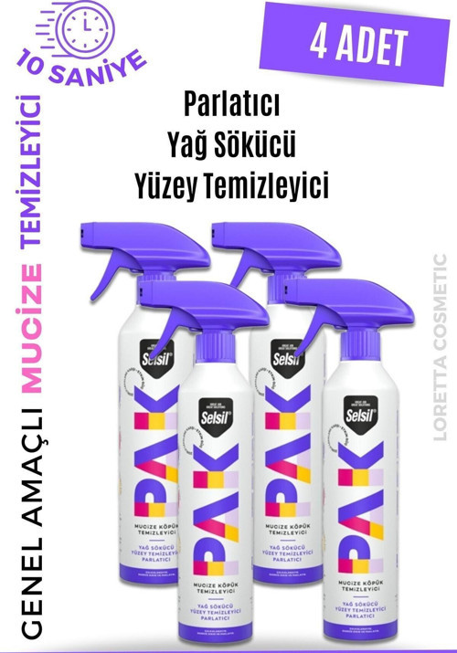 Pak 4 Lü 500 Ml Mucize Köpük Temizleyici Sprey Yağ Sökücü Yüzey Temizleyici Parlatıcı Loretta