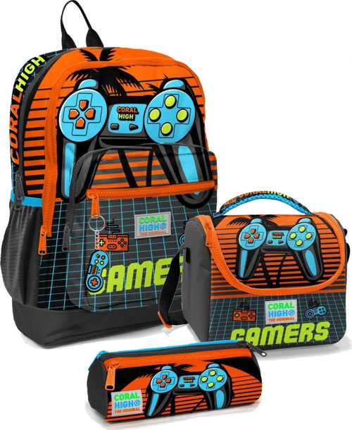 İlkokul Çantası Seti Turuncu Gamers - Erkek Çocuk