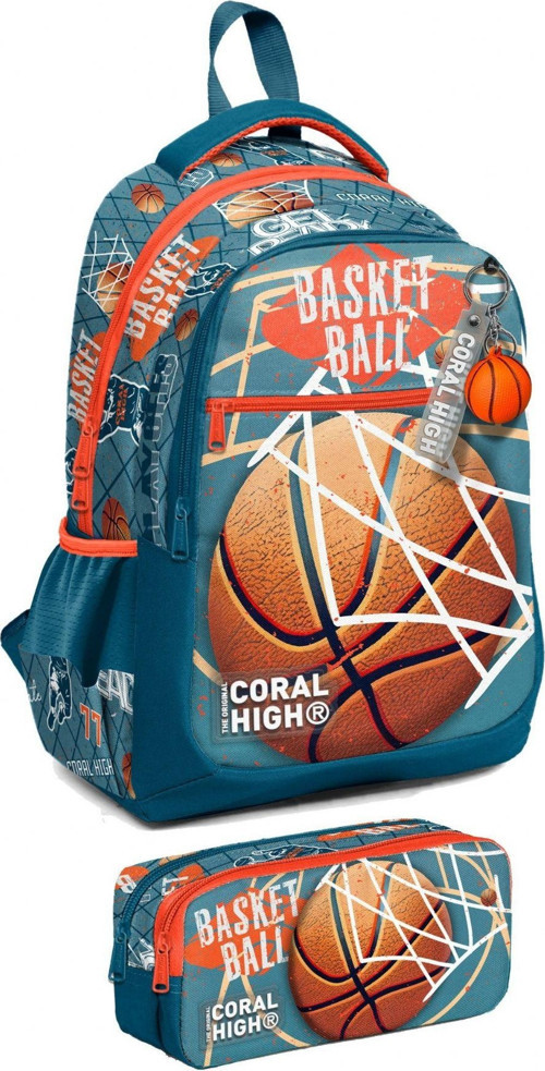 İlkokul Sırt Çantası ve Kalemlik Seti - Erkek Çocuk - Nefti Turuncu Basketbol
