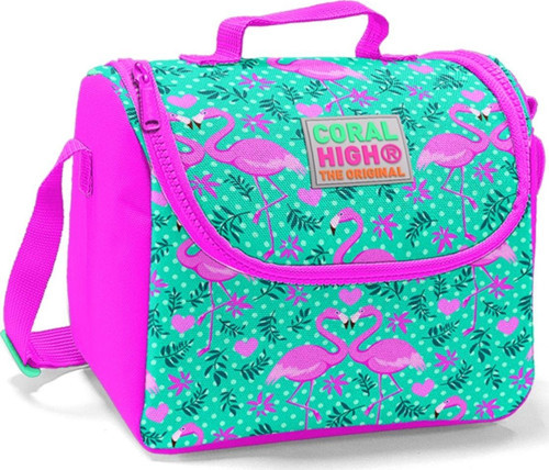Pembe-Yeşil Flamingo Baskılı Termoslu Beslenme Çantası - Kız Çocuk