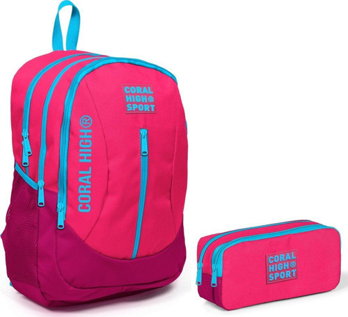 Sport Pembe Kırmızı Okul Çantası ve Kalemlik Seti - Kız Çocuk - USB Soketli