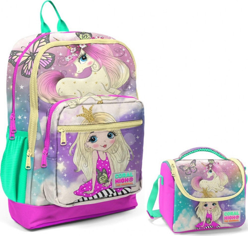 Su Yeşili Unicorn Okul Sırt ve Beslenme Çantası Seti