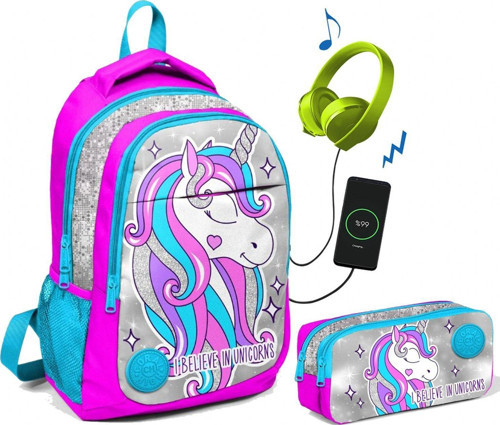 Coral High Kız Çocuk Unicorn İlkokul Çantası ve Kalemlik Seti - USB Çıkışlı