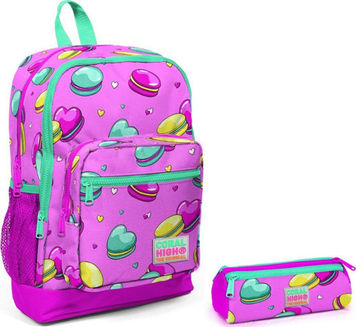 Coral High Pembe Makaron Kız Çocuk İlkokul Çanta Seti - Sırt Çantası ve Kalemlik