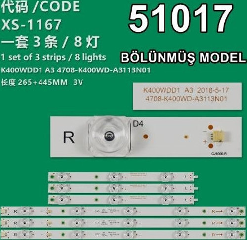 WKSET-6017 36822X3 K400WDD1 MİNİ A1 4708-K400WD-A1113N01 3 ADET LED BAR