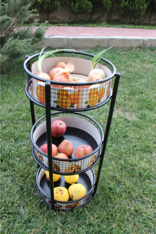 3 Katlı Siyah Renk Patates Soğanlık Ve Meyve Sebze Sepeti,sebzelik