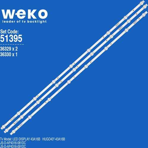 WKSET-6395 36329X2 36330X1 JS-D-AP4316-081DC/91DC 3 ADET LED BAR