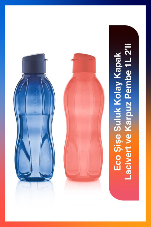 Eco Şişe Suluk Kolay Kapak Lacivert ve Karpuz Pembe 1L 2'li