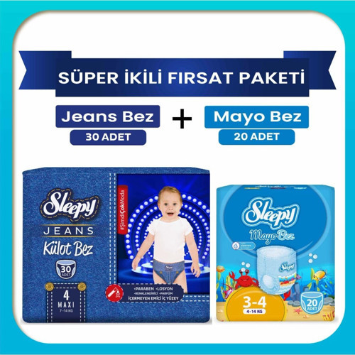 Süper ikili Fırsat Paketi(Jeans Külot Bez 4 Numara 30 Adet + Mayo Külot Bez 4 Numara 20 Adet)