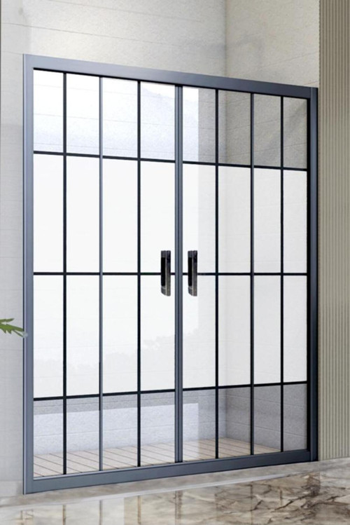 Duşakabin Ön Cephe 5 mm Siyah Çizgi Ortası Buzlu Yükseklik 190 cm