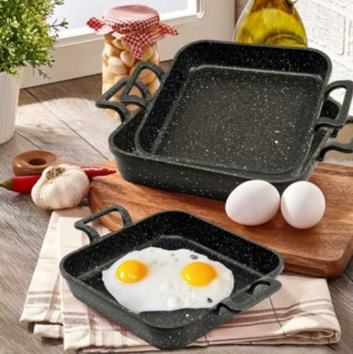 Asya Döküm Granit 3lü Kapaksız Kare Sahan Seti 20-22-24 cm