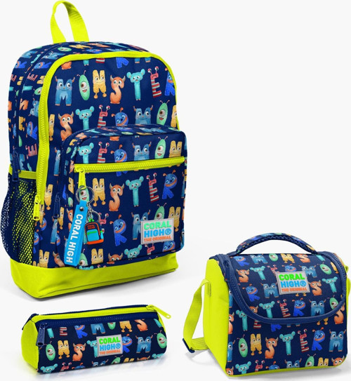 Kids Lacivert Neon Sarı Monster Desenli 3’lü Okul Çanta Seti SET0123726