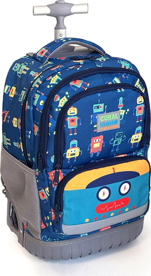 Coral High Kids Robot Desenli, Lacivert Renkli, İki Kademeli Çekçekli, Sırt Ve Okul Çantası 24025