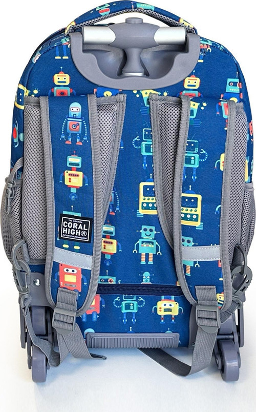 Coral High Kids Robot Desenli, Lacivert Renkli, İki Kademeli Çekçekli, Sırt Ve Okul Çantası 24025 5