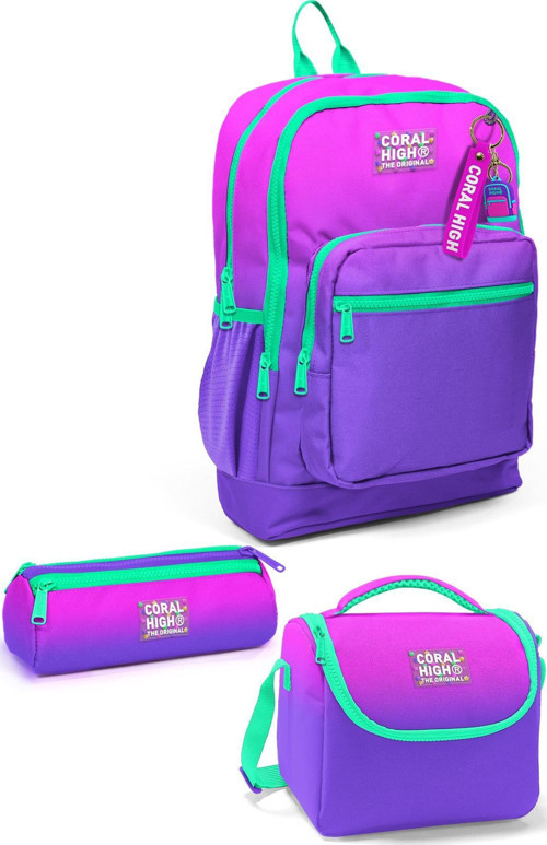 Coral High Kids Pembe Mor Renk Geçişli 3’lü Okul Çanta Seti SET0123762