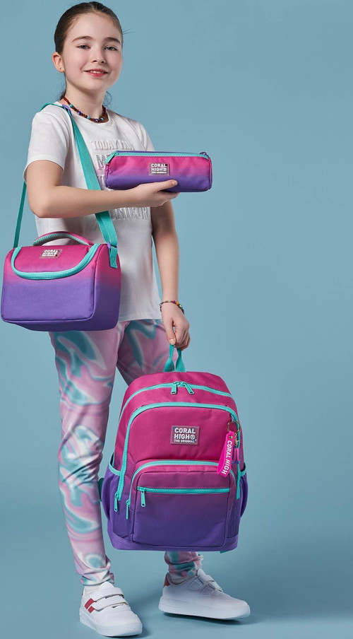 Coral High Kids Pembe Mor Renk Geçişli 3’lü Okul Çanta Seti SET0123762 2