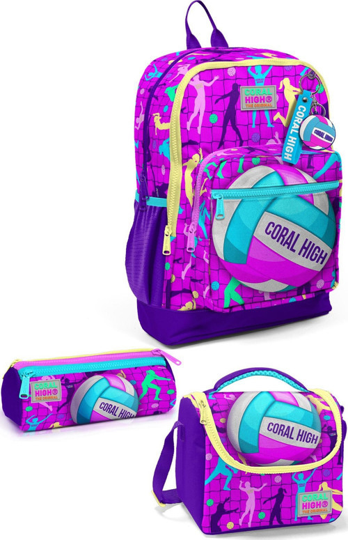 Kids Pembe Mor Voleybol Desenli 3’lü Okul Çanta Seti SET0123761