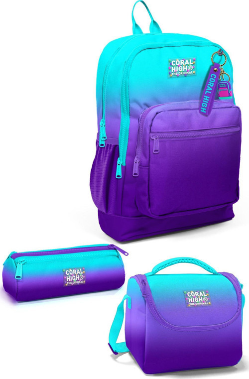 Kids Turkuaz Mor Renk Geçişli 3’lü Okul Çanta Seti SET0123763
