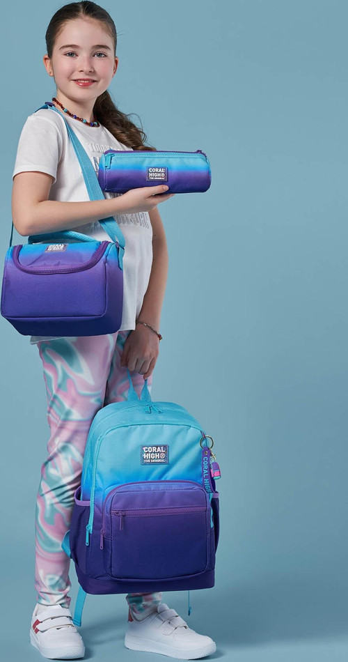 Coral High Kids Turkuaz Mor Renk Geçişli 3’lü Okul Çanta Seti SET0123763 2
