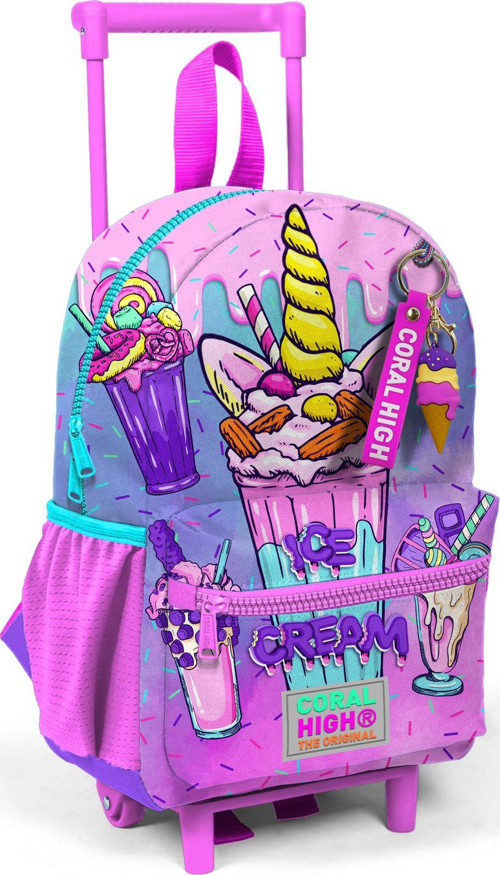 Minik Yuva Çekçekli Sırt Çantası Pembe Mor Milkshake Dondurma Desenli İki Bölmeli 24049